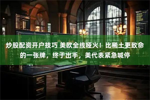 炒股配资开户技巧 美欧全线哑火！比稀土更致命的一张牌，终于出手，美代表紧急喊停